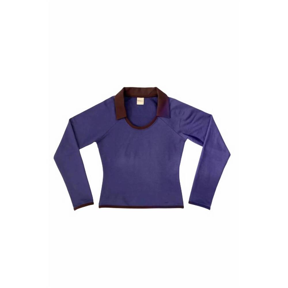 NEW FIND ME NOW binded french terry polo shirt in blue navy chocolate - Picture 5 of 5